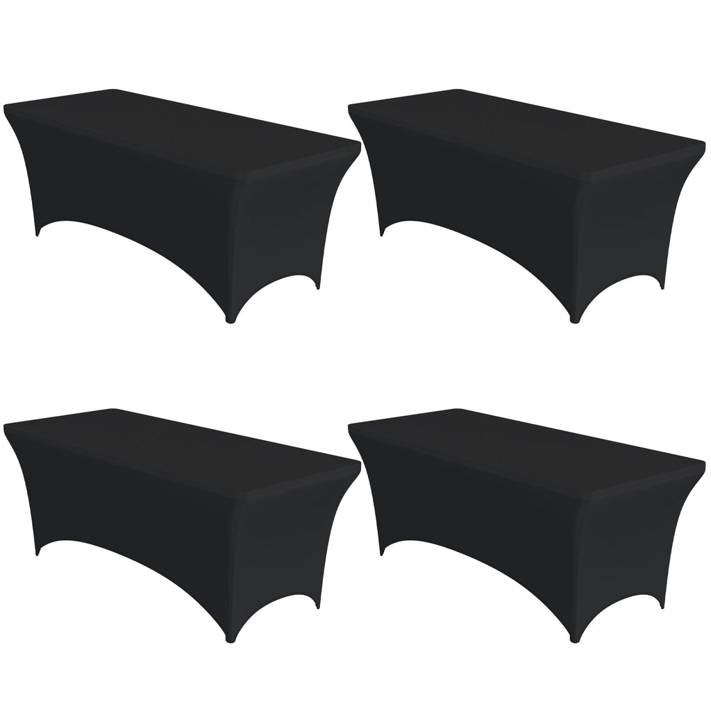 4-Pack Black Spandex Tablecloths - 72"x30"x30" Stretch Fitted Table Covers for 6ft Rectangle Folding Tables