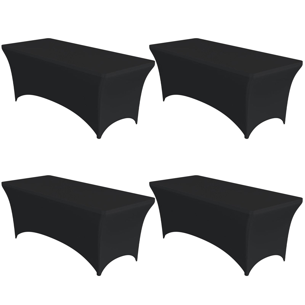 4-Pack Black Spandex Tablecloths - 72"x30"x30" Stretch Fitted Table Covers for 6ft Rectangle Folding Tables