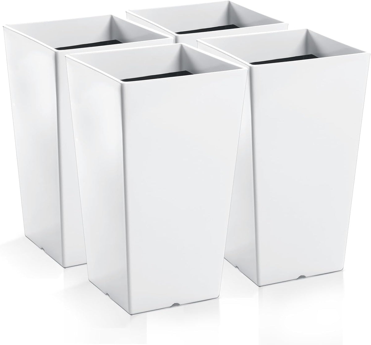 Set of 4 Tall Outdoor Planters 21 Inch Tall Tapered Square Planter with Drainage Hole Large Flower Tree Resin Flower