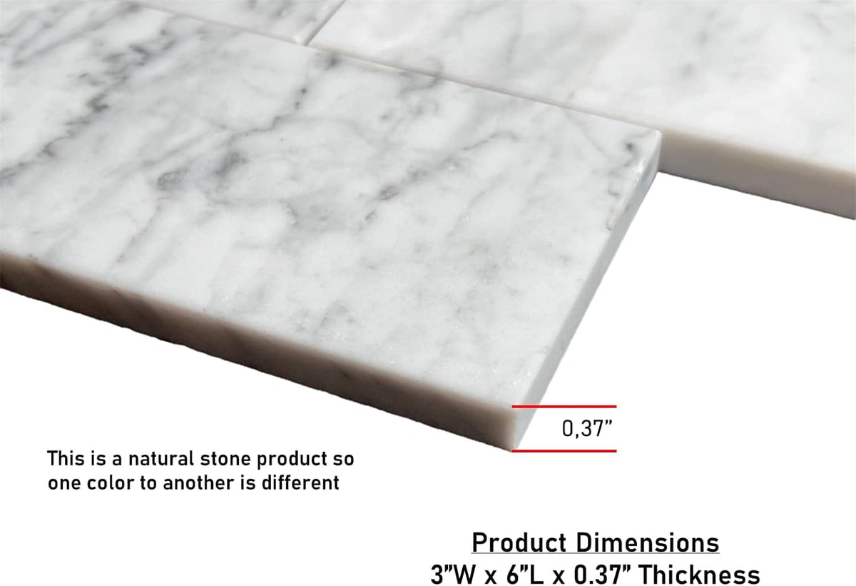 Classic Carrara Glossy 3x6 Marble Subway Wall Tile Shower Walls Kitchen Backsplash Durable Case Coverage 9.68 Sq Ft