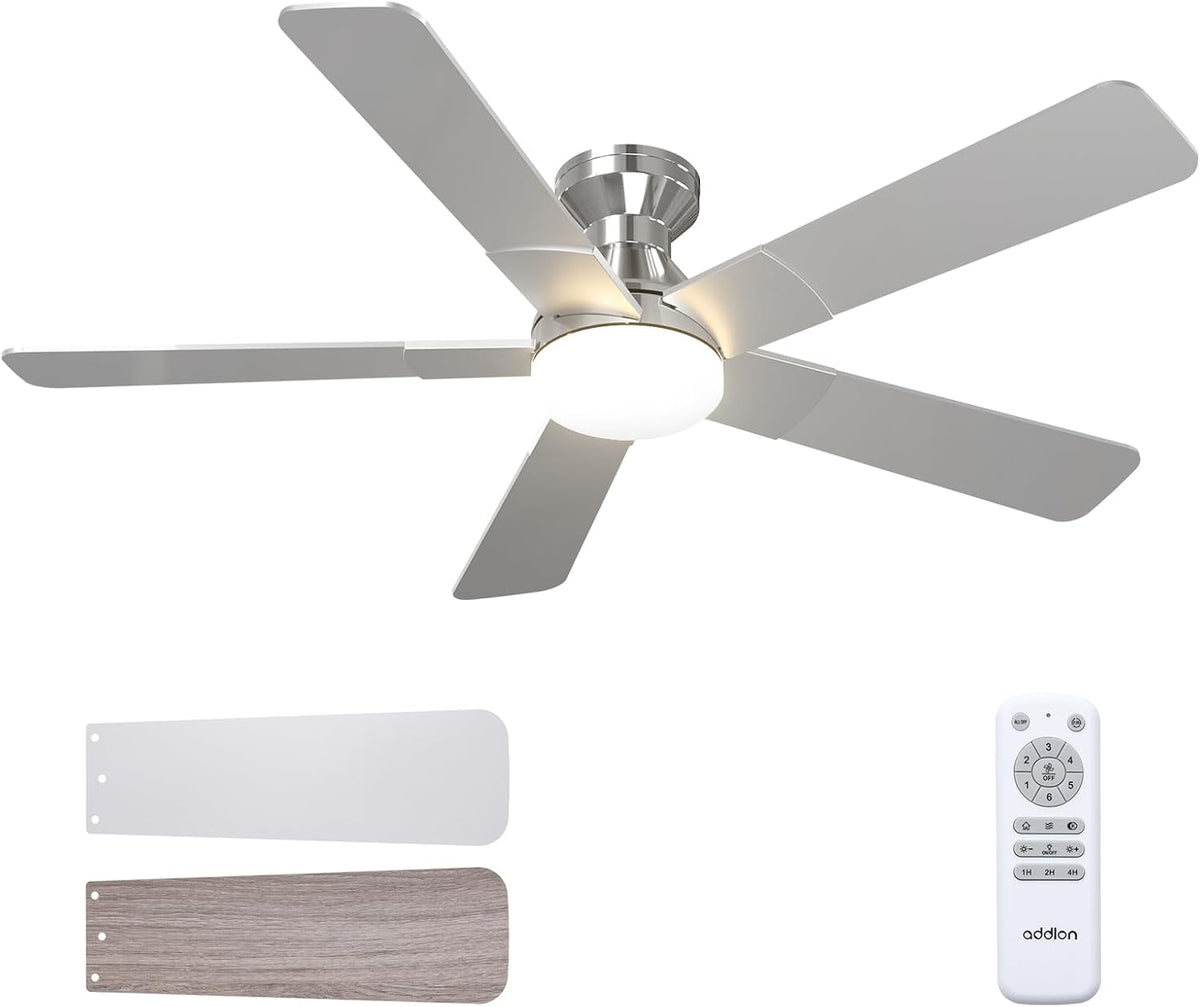 52" Nickel Indoor/Outdoor Flush Mount Ceiling Fan with Light & Remote