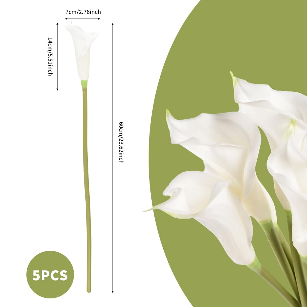 5PCS Artificial Calla Lily 23.6 Inch Real Touch Fake Calla Lily Stems Lifelike Faux for Wedding Bridal Bouquet, Home