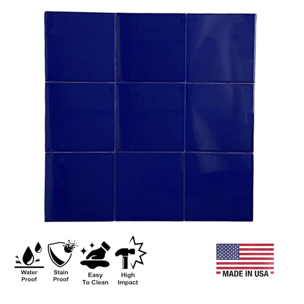 4.25x4.25 Inch Glossy Cobalt Blue Ceramic Wall Tile by - Box of 10 Pieces (1 Sq Ft) Backsplash, Bathroom, Shower &