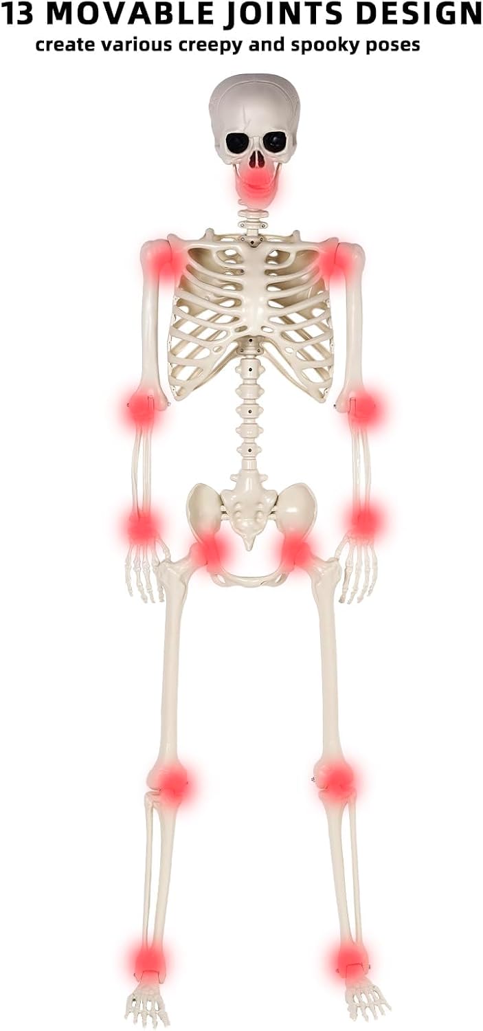 Halloween Skeletons Decorations - 5.4FT Life Size Posable Skeletons, Realistic Plastic Full Body Skeletons Yard Patio