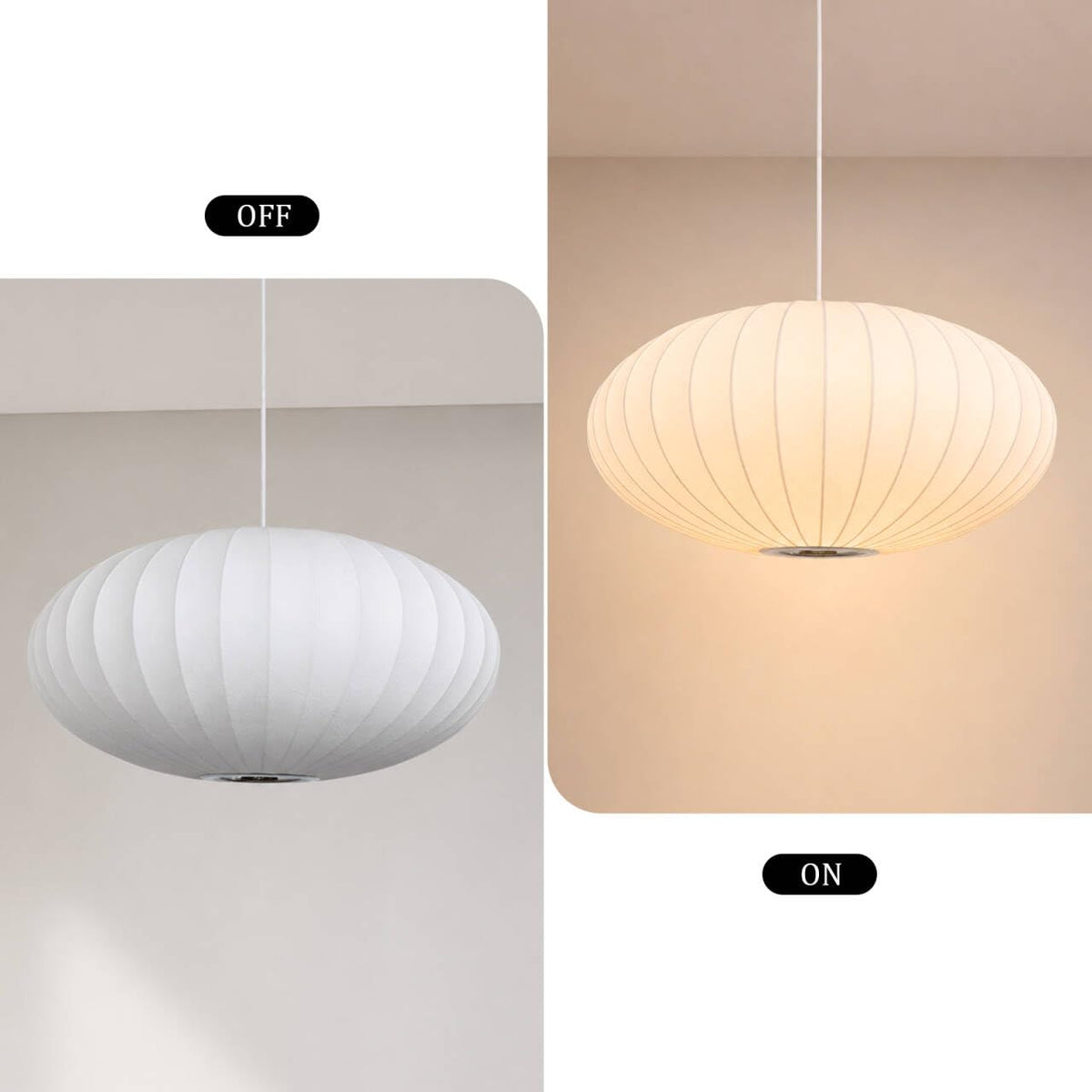 Inspired Nelson Style Italian Silk Pendant Light, 19.7in White Bubble Fabric Lantern
