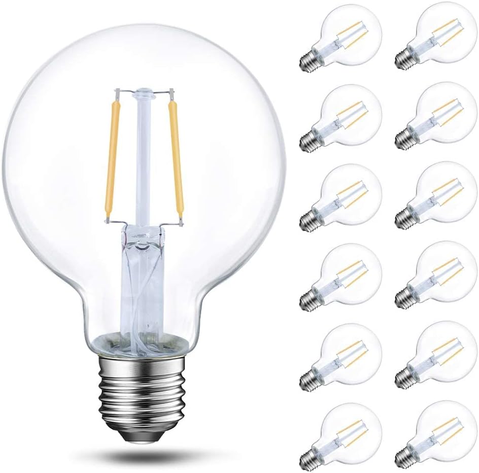 Energetic 12-Pack 5W Dimmable LED Globe Light Bulb, G25 LED Vintage Light Bulb, 60W Equivalent, 500Lumens, 2700K Soft