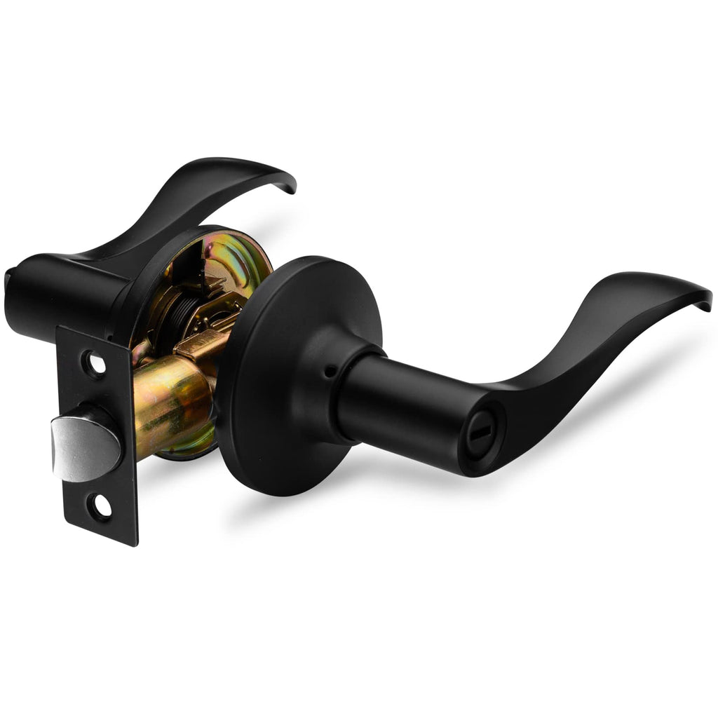 Entrance Lever Door Handle [Lock with Two Keys] or Front Door with a Iron Black Finish, Reversible for Right & Left