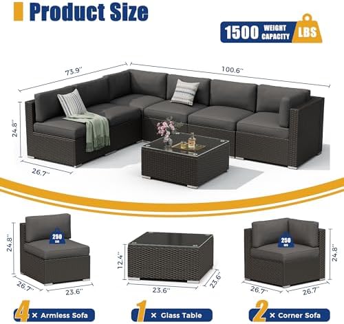 7-Piece PE Rattan Outdoor Patio Furniture Set | Grey All-Weather Resistant for Patio, Garden & Porch