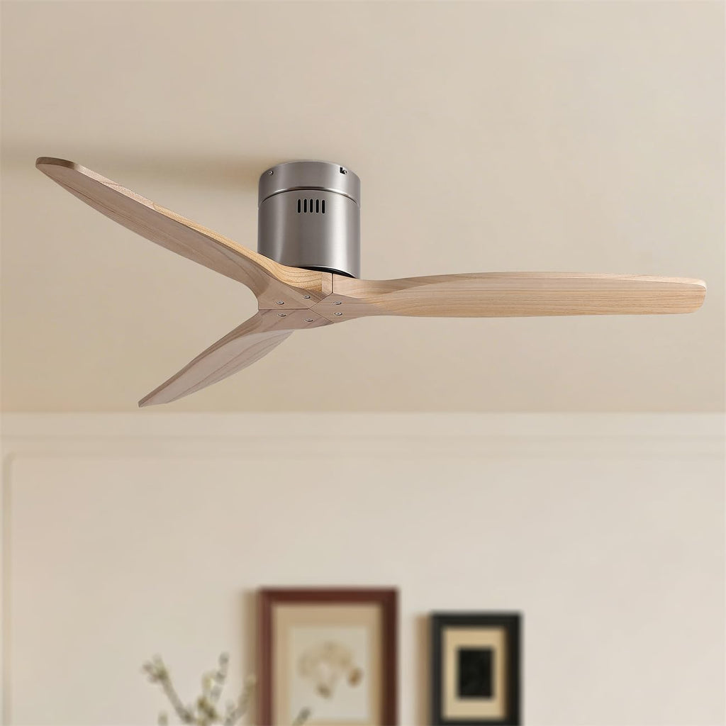 52" Wood Flush Mount Ceiling Fan, No Light