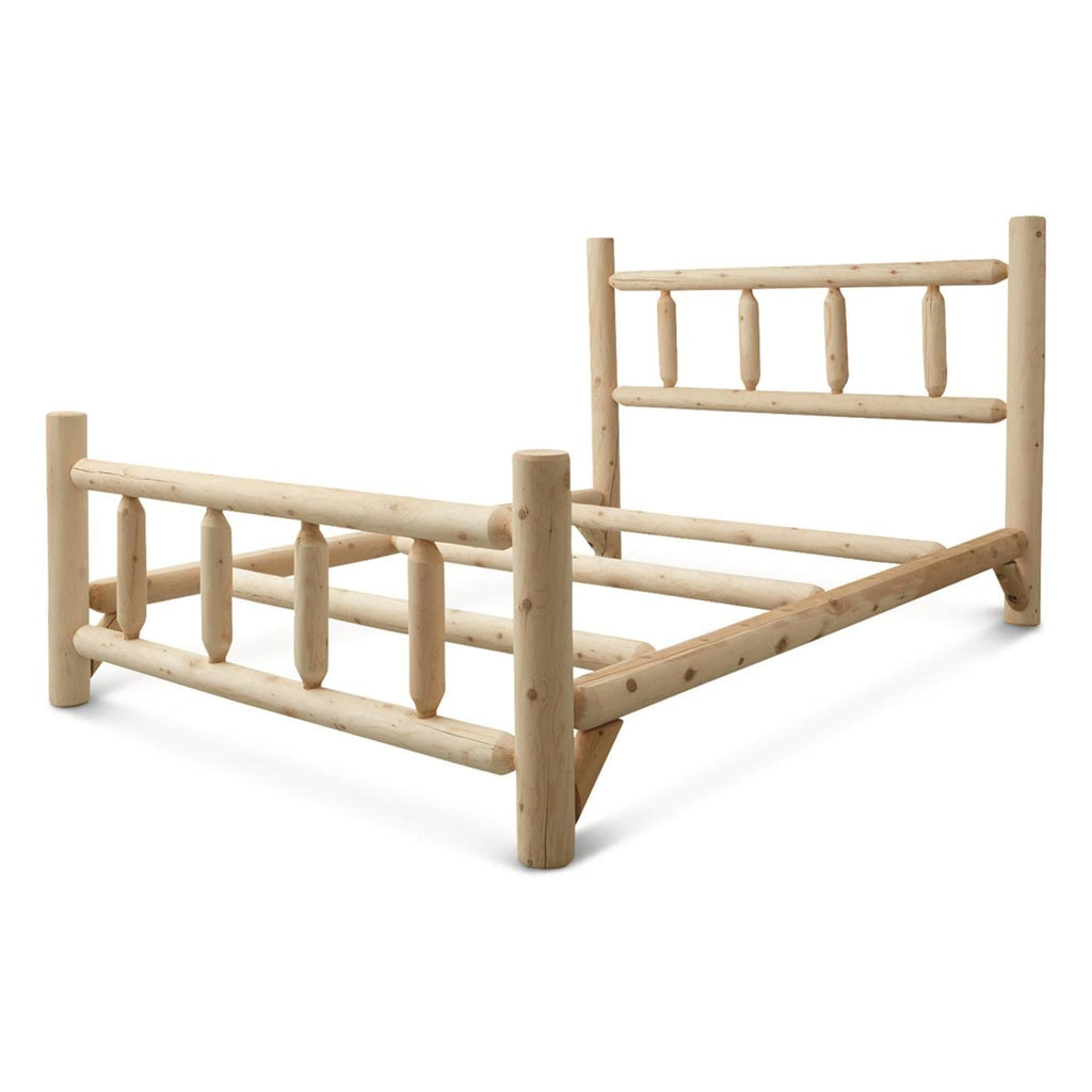 North American Cedar Log King Bed with Headboard and Footboard; Rustic Natural Unfinished Wooden Bed Frames