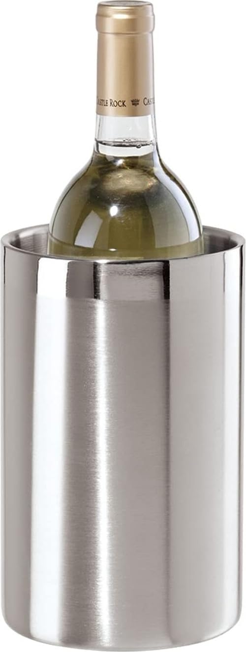 Stainless Steel Double Wall Wine Cooler - Insulated Tabletop Wine Chiller for White Wine & Champagne, Fits Most