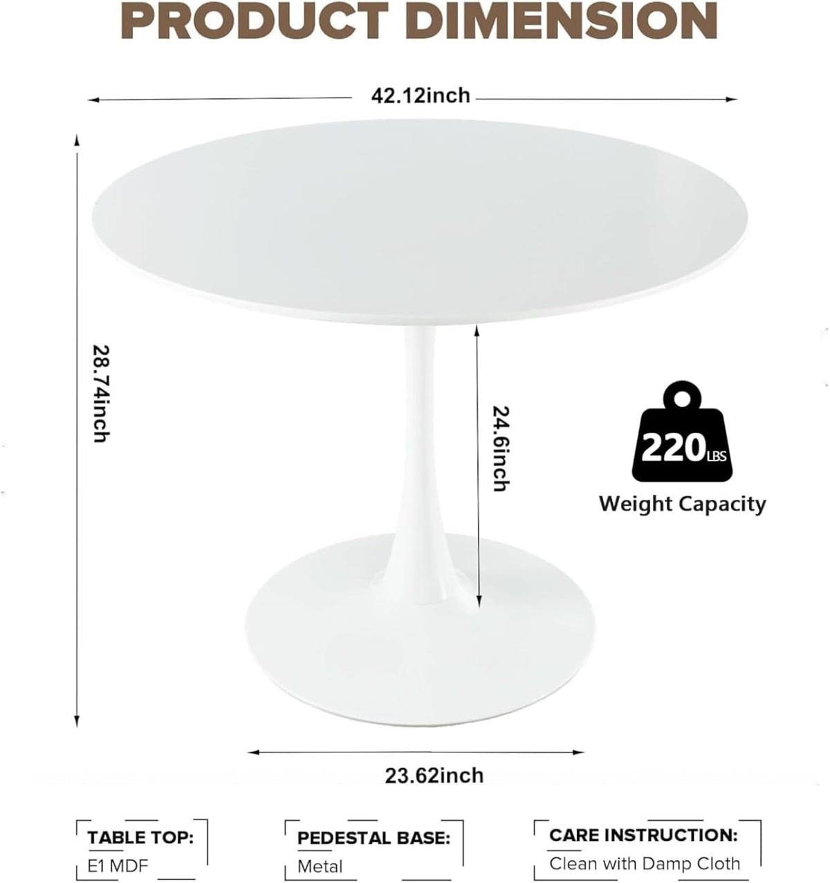 Tulip Round Pedestal Dining Table — White