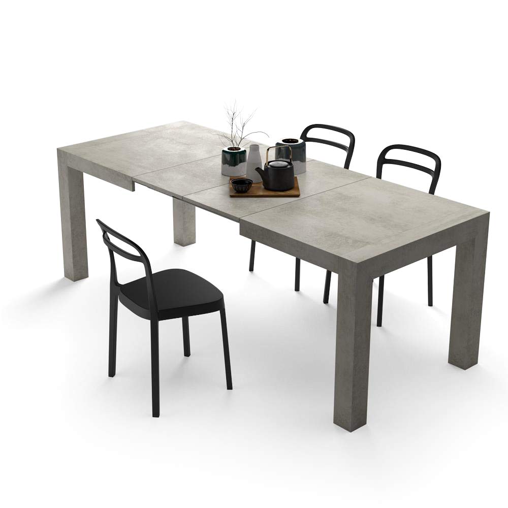 Iacopo Extendable Dining Table, 55.1(86.6) x35.4 in, Concrete Effect, Grey, for 6-10 People, Expandable Dining Table