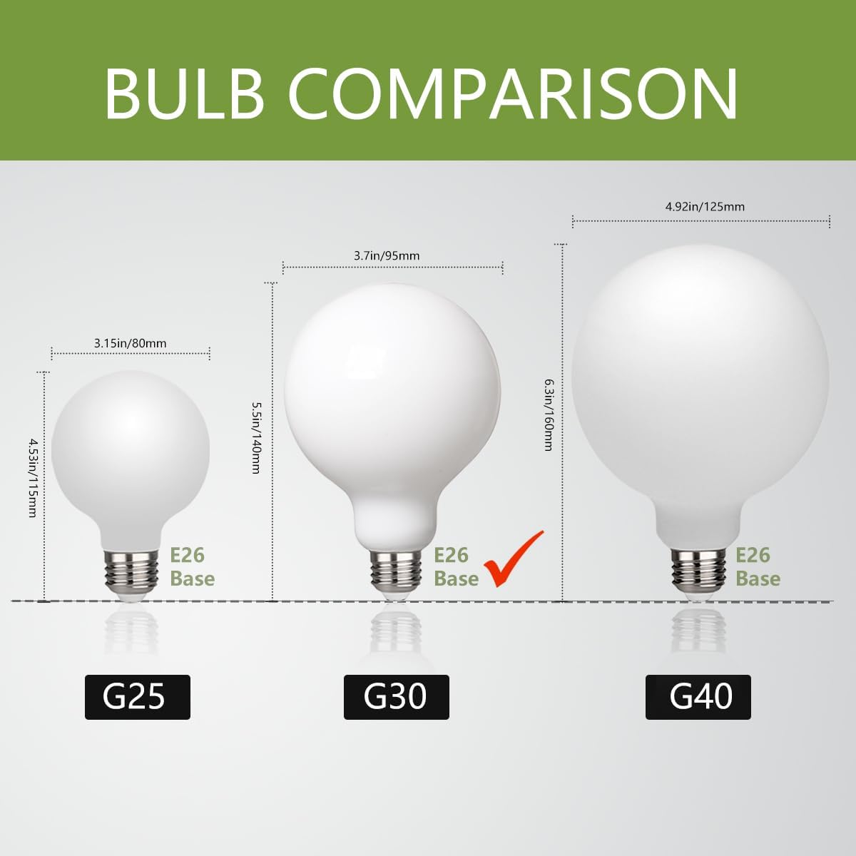 G30 LED Globe Light Bulbs, E26 Base, Neutral White 4000K, 2 Pack