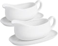 17 oz Ceramic Gravy Boat with Saucer Tray, 2-Pack Porcelain Sauce Boat Server with Handle, Spill-Resistant Pour Spout