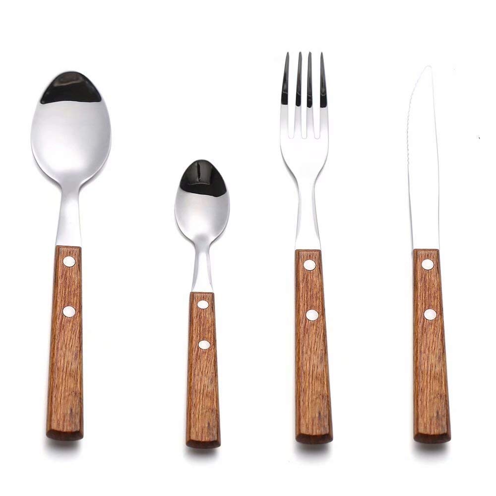 18/8 Stainless Steel Wooden Handle Flatware Cultery Silverware Set (8pcs)