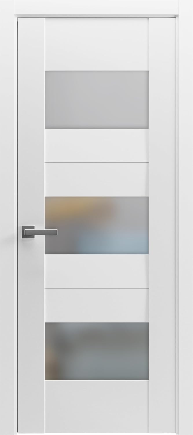 Solid French Door Opaque Glass 42x84 inches/Sete 6003 White Silk/Single Regular Panel Frame Handle/Bathroom Bedroom Modern Doors