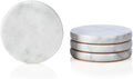 Real Natural Marble Coasters, Carrara White Coaster 4 inch, Modern Round Stone, Trendy Drink Coasters - Set of 4