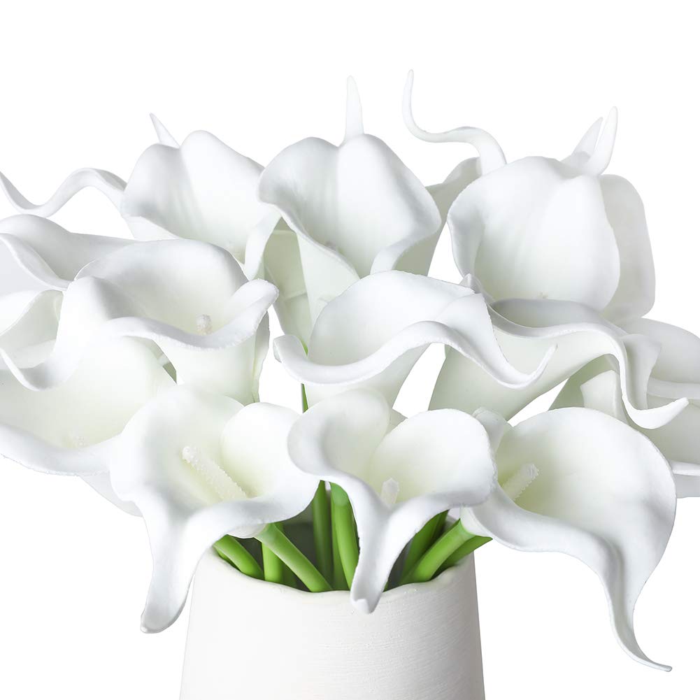 20Pcs Artificial Calla Lily Flower Real Touch Latex (White)