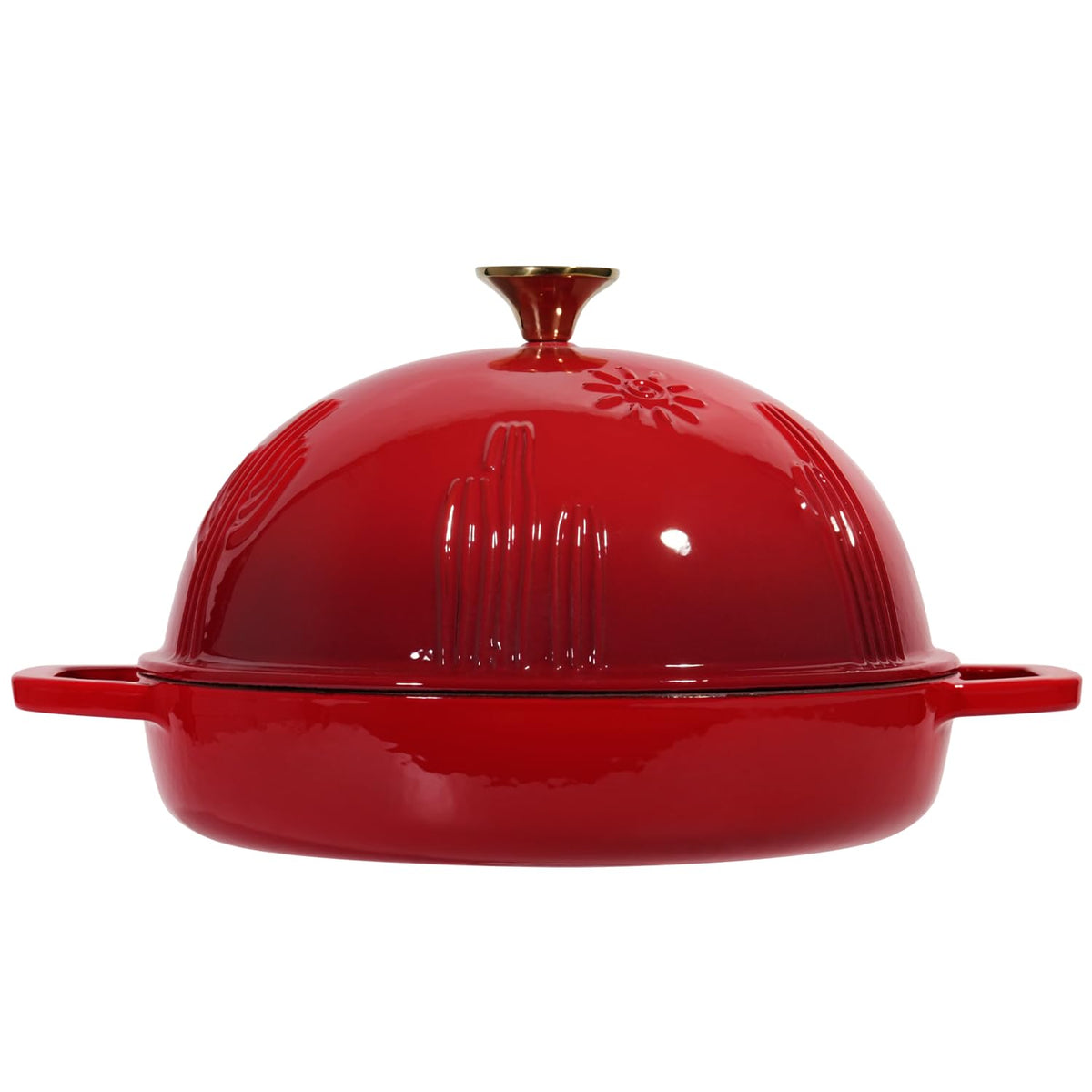 Cast Iron Bread Oven With Cloche Lid for Baking - Red Enameled Dutch Oven With Dome Lid for Sourdough - 5 qt