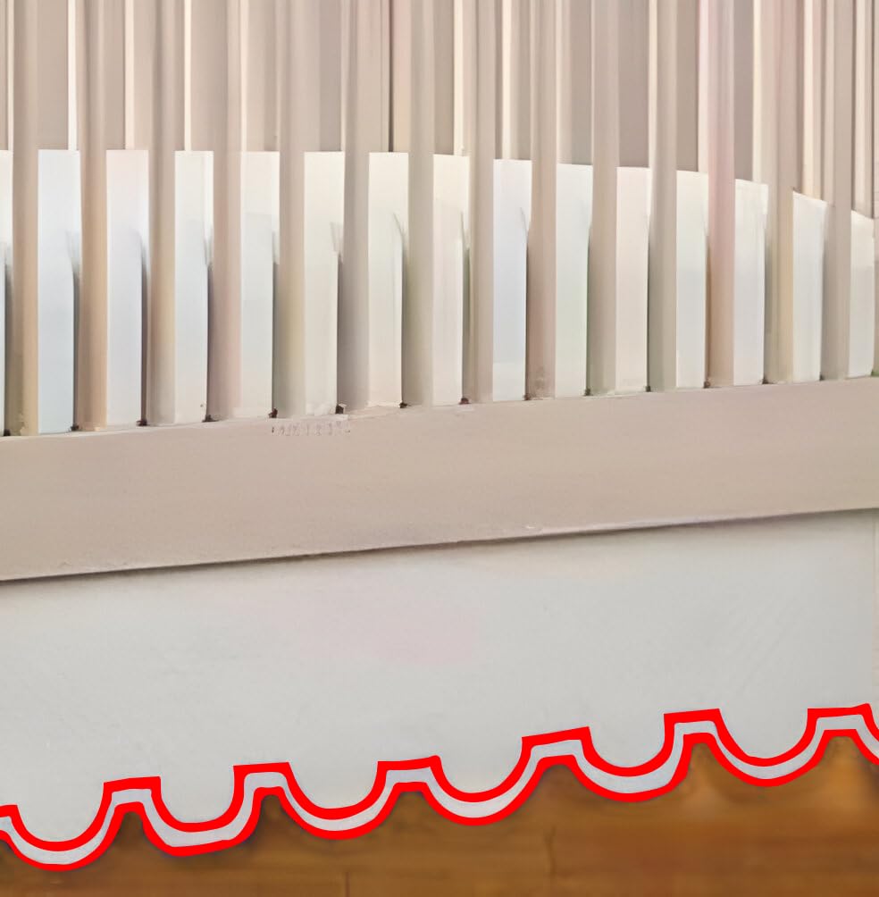 White 100% Cotton Sateen Tailored Crib Skirt 28"X52"+15" Drop U Shape Scalloped Embroidery with Split Corners ;