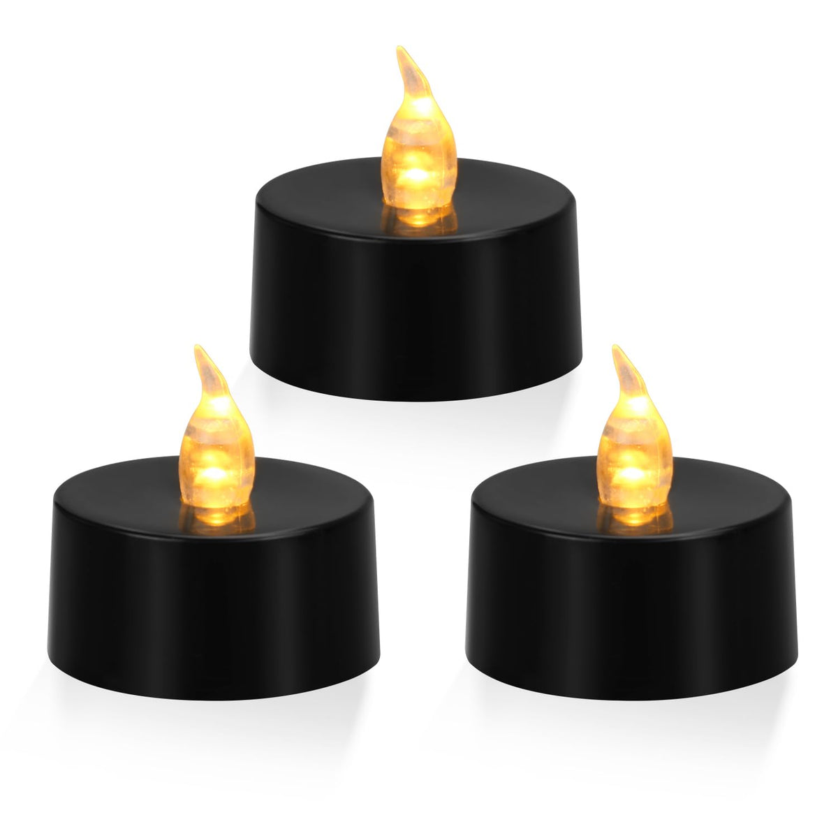 50 Pack Warm Yellow Light Flameless Tea Lights, Black Base, Last 100H