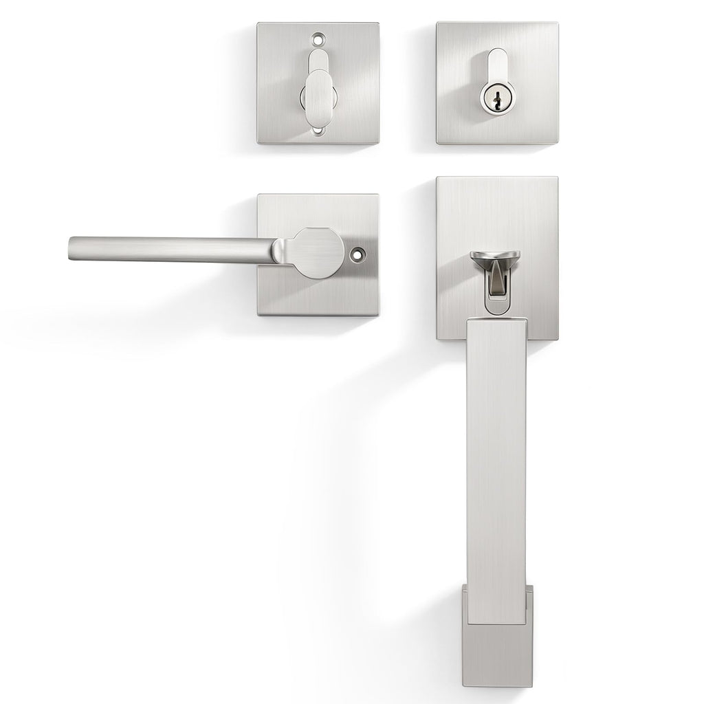 Satin Nickel Front Door Handle and Deadbolt Set for Entry Door
