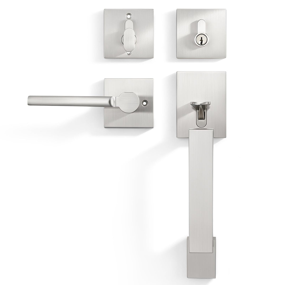 Satin Nickel Front Door Handle and Deadbolt Set for Entry Door