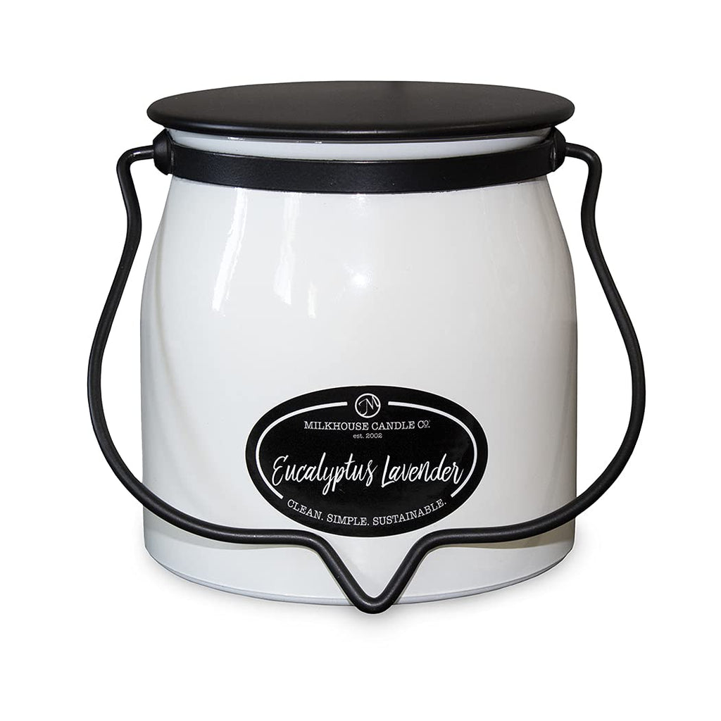 Eucalyptus Lavender Soy Candle, 16 oz Butter Jar, 65+ Hr Burn