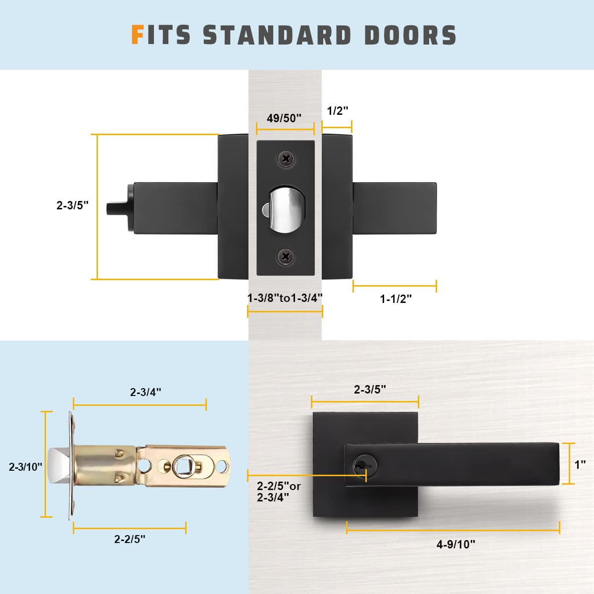 Black Door Handle Black 8 Pack, Keyed-Entey Door Levers, Heavy Duty Door Knobs with Lock and Key (Same Key)