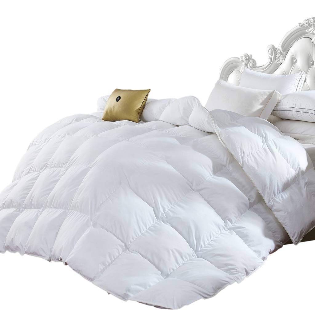 Twin Size Luxurious Goose Down Alternative Comforter, 100% Egyptian Cotton Cover, Solid White Color, 750 Fill Power