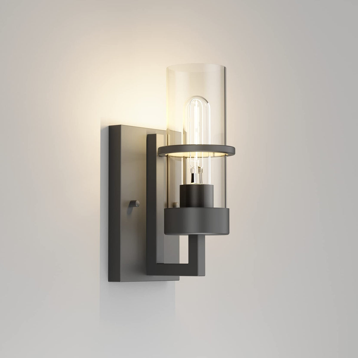 Black Wall Light Fixtures,Industrial Wall Sconces Clear Glass Wall Mount Sconce,Wall Lamp Bedroom Hallway(Bulb not