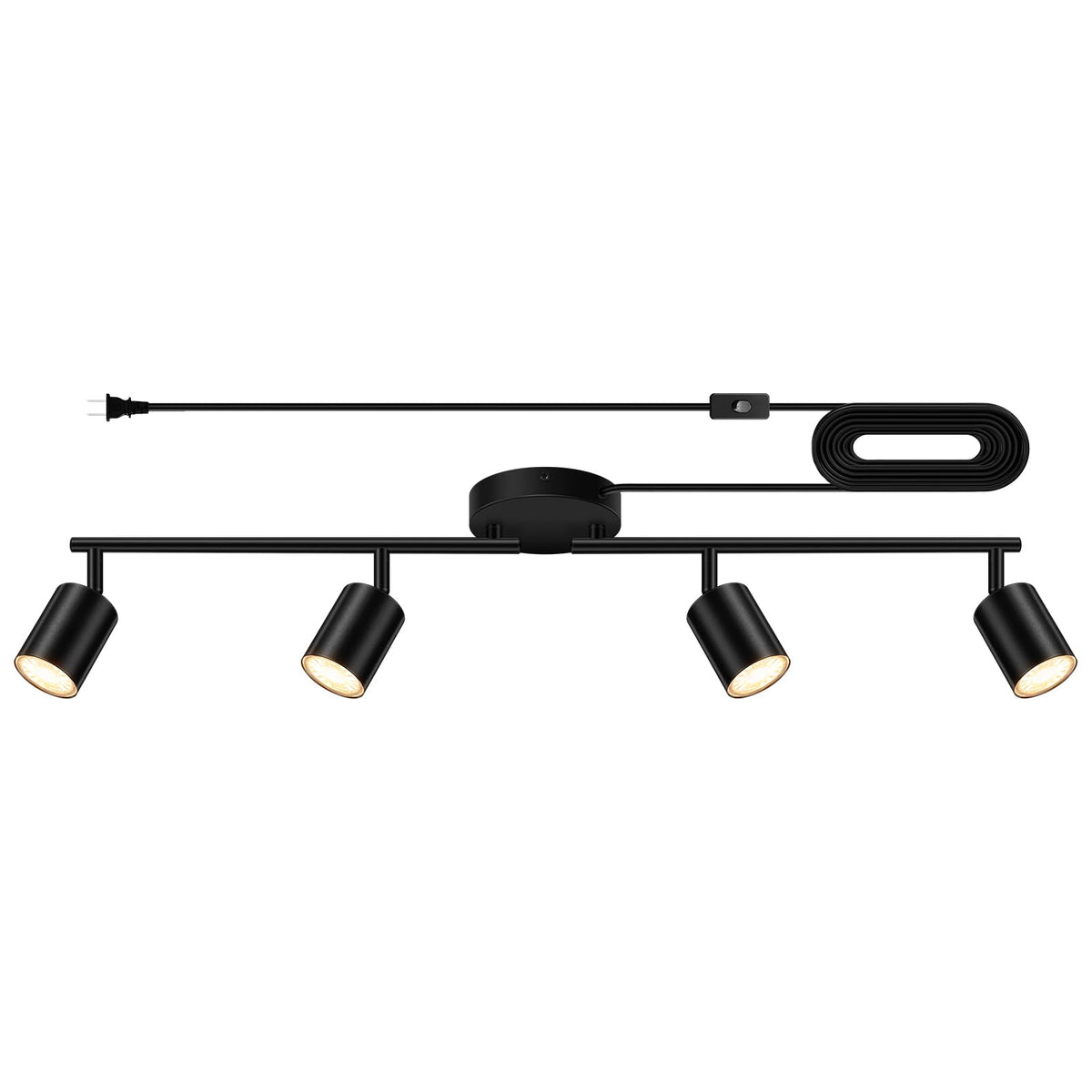 Plug in Track Lighting LED, Track Lighting Fixtures Ceiling, Black 4-Light Kitchen Light Kit, Plug in Wall Light
