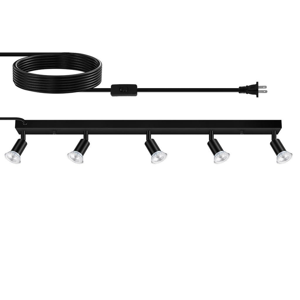 Plug in Track Light, Black, 30", 5 Way GU10 Track Ceiling Lighting
