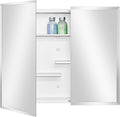 White Metal Double Door Medicine Cabinet 30 x 24 Beveled Mirror, Wall Mount | Double Door Metal Mirror Cabinet with
