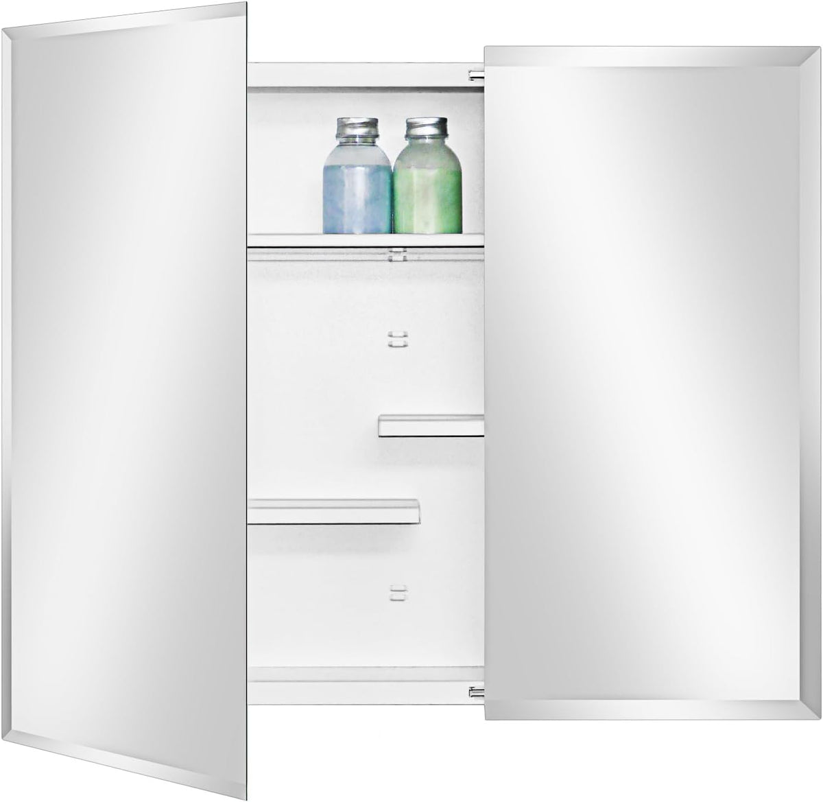 White Metal Double Door Medicine Cabinet 30 x 24 Beveled Mirror, Wall Mount | Double Door Metal Mirror Cabinet with
