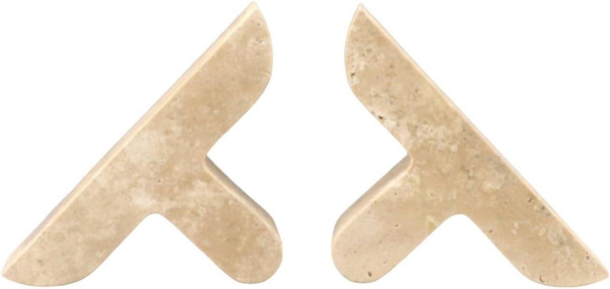 Stone Bookend Travertine Herringbone Minimalist with Sculptural Form Holds Books Blends with Contemporary Decor