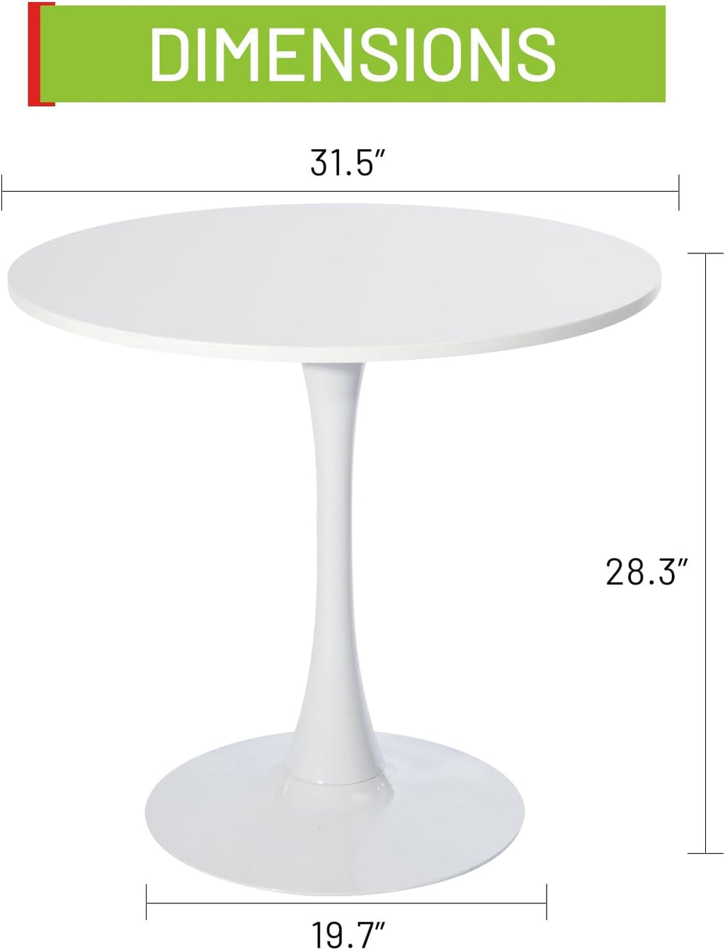 Inspired Saarinen Style Tulip Round Pedestal Dining Table — White, 31.5″ Round
