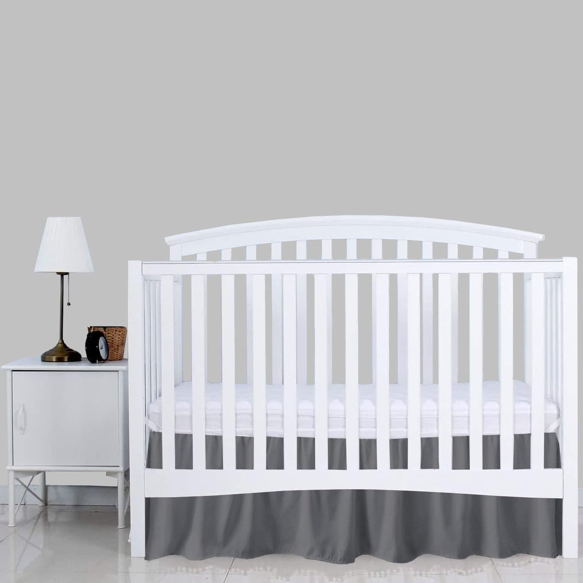 Dark Grey Crib Bed Skirt 14" Drop, Fits 28" x 52", Dust Ruffle