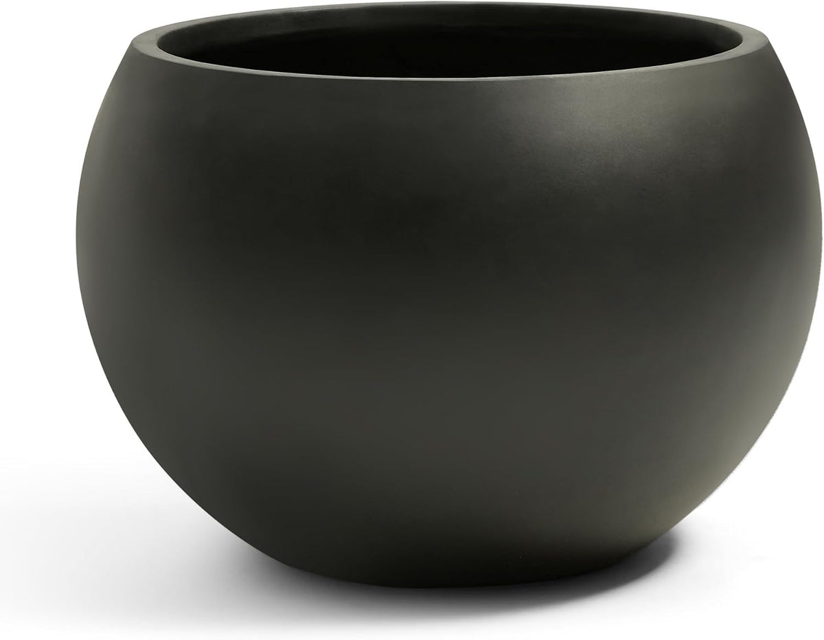 19.3" Dia-13 H Fiberstone Sphere Planter, Black Round Flower Pot | Large Concrete Planters for Indoor Outdoor, 15"