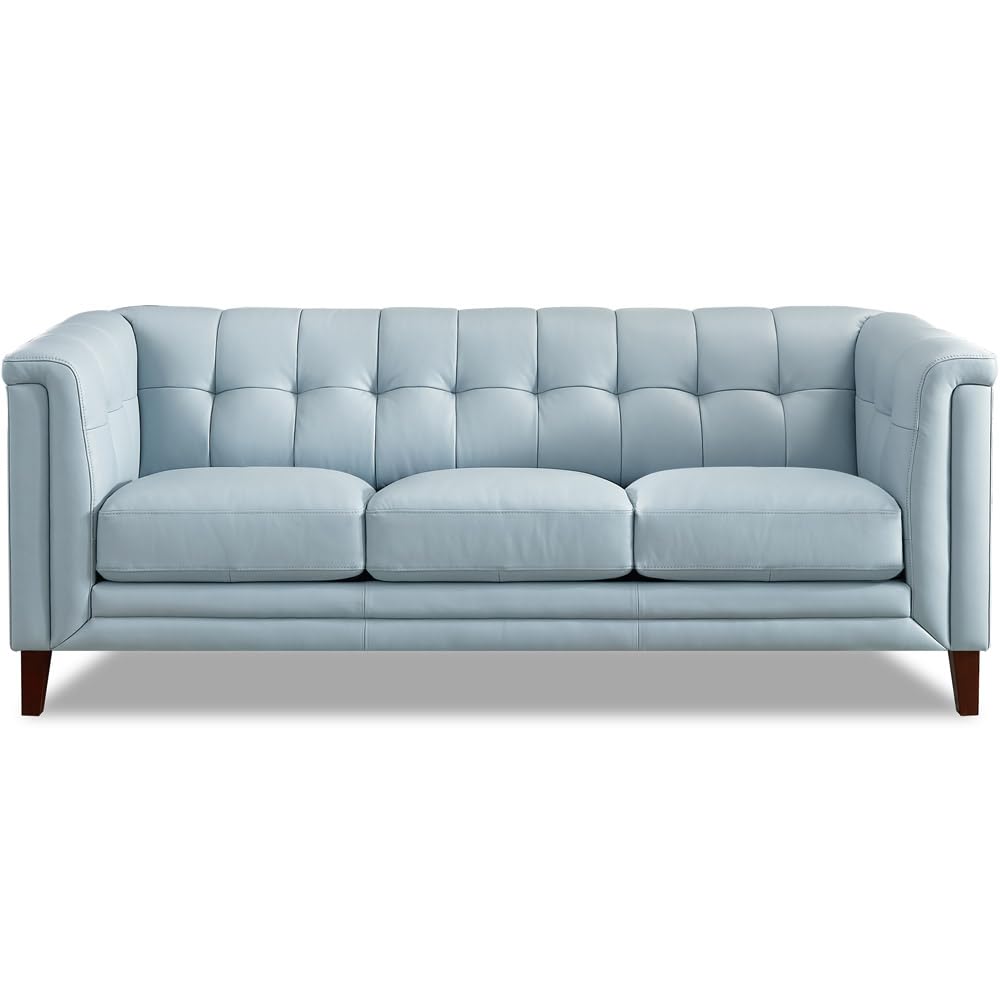 Arvo Top Grain Leather Sofa Couch, 84", Spa Blue