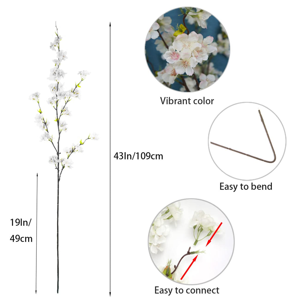 Cherry Blossom 4Pcs Long Stem Artificial Flowers (Light Pink)