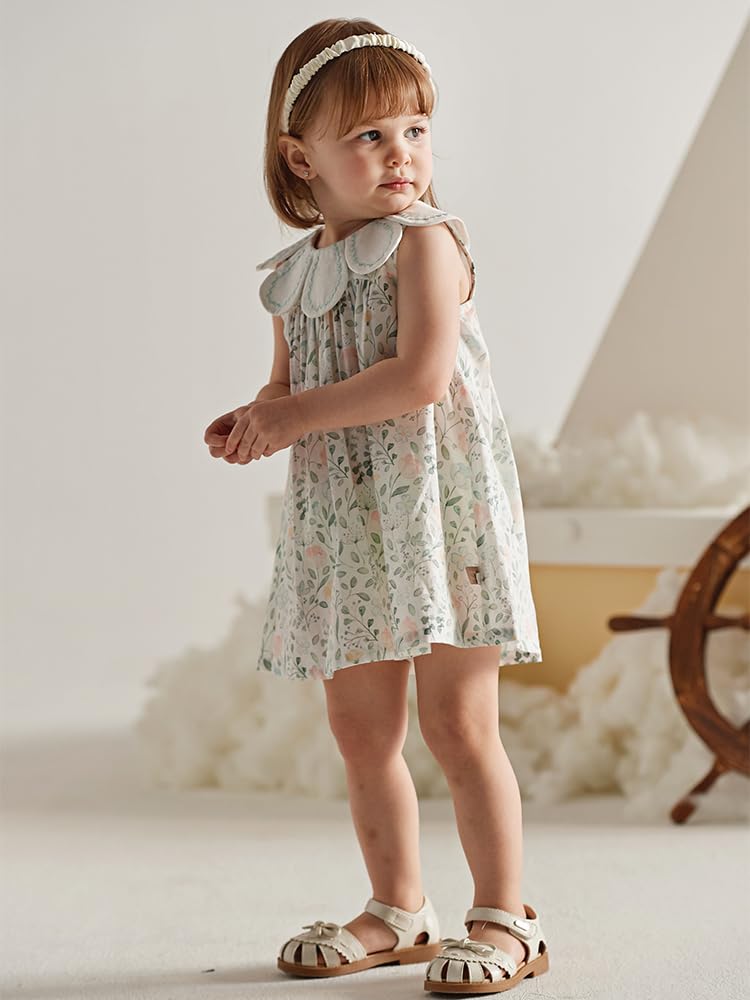 Toddler Girl Floral Smocked Dress Vintage Cotton Playwear Dress