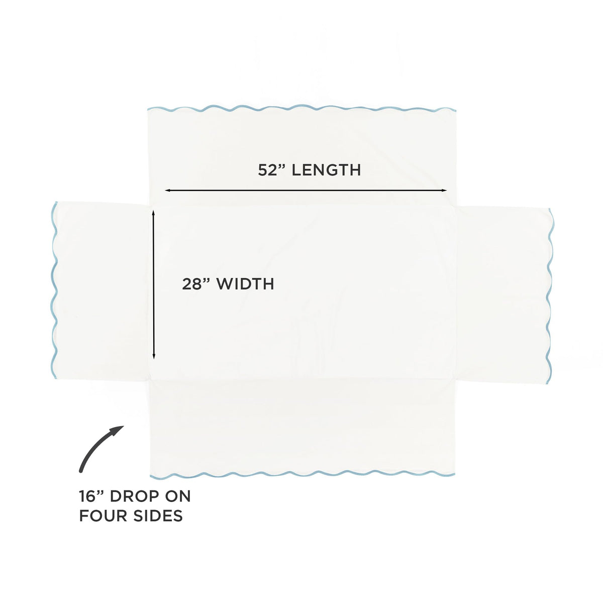 Coastal Chic Scalloped Edge Baby Crib Skirt Single 28" W x 52" L + 16" Drop Blue - White Crib Skirt - Baby Essentials