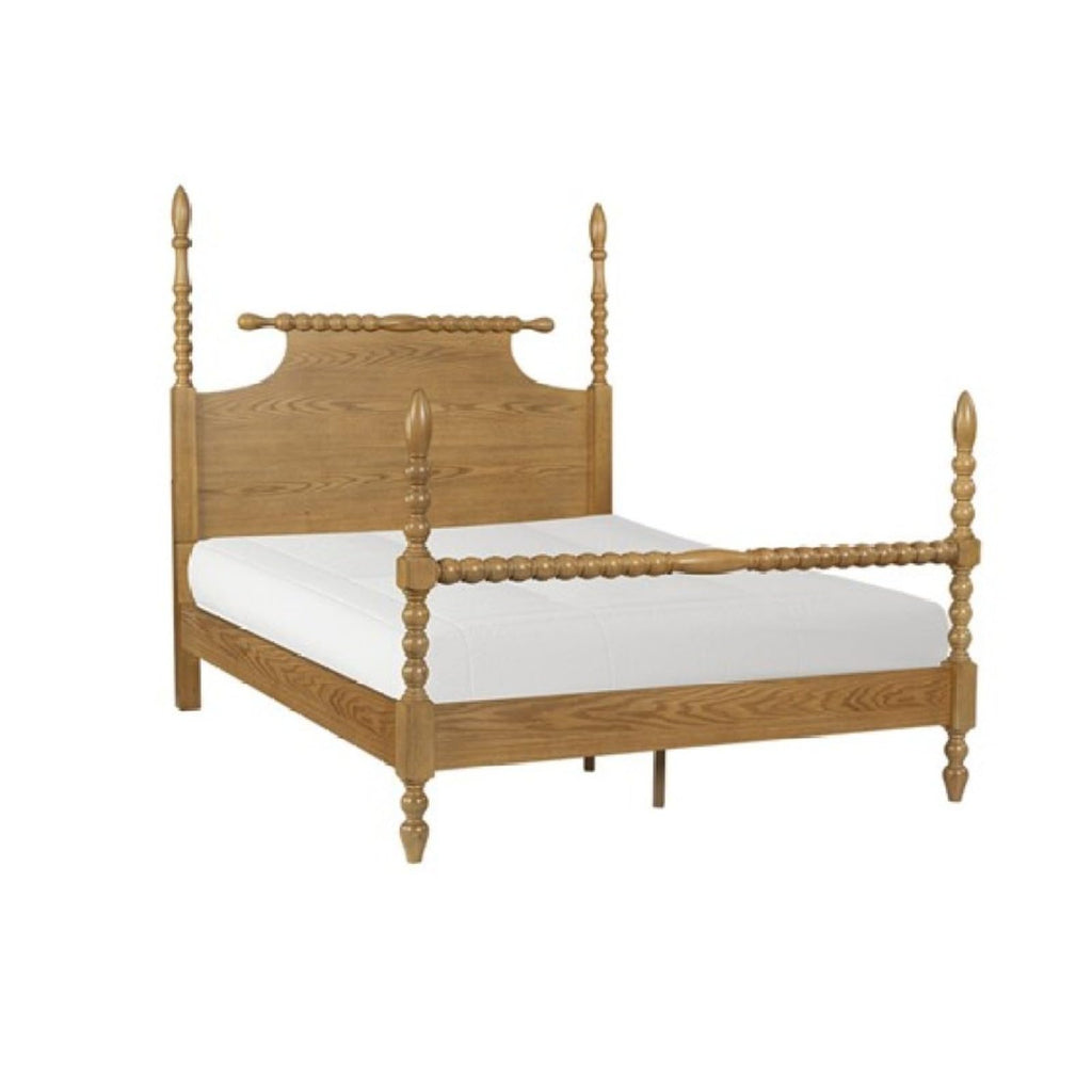 Queen Size Solid Wood Spindle Platform Bed Frame with Turned Posts, Bobbin Railing and Silent Wooden Slats Support