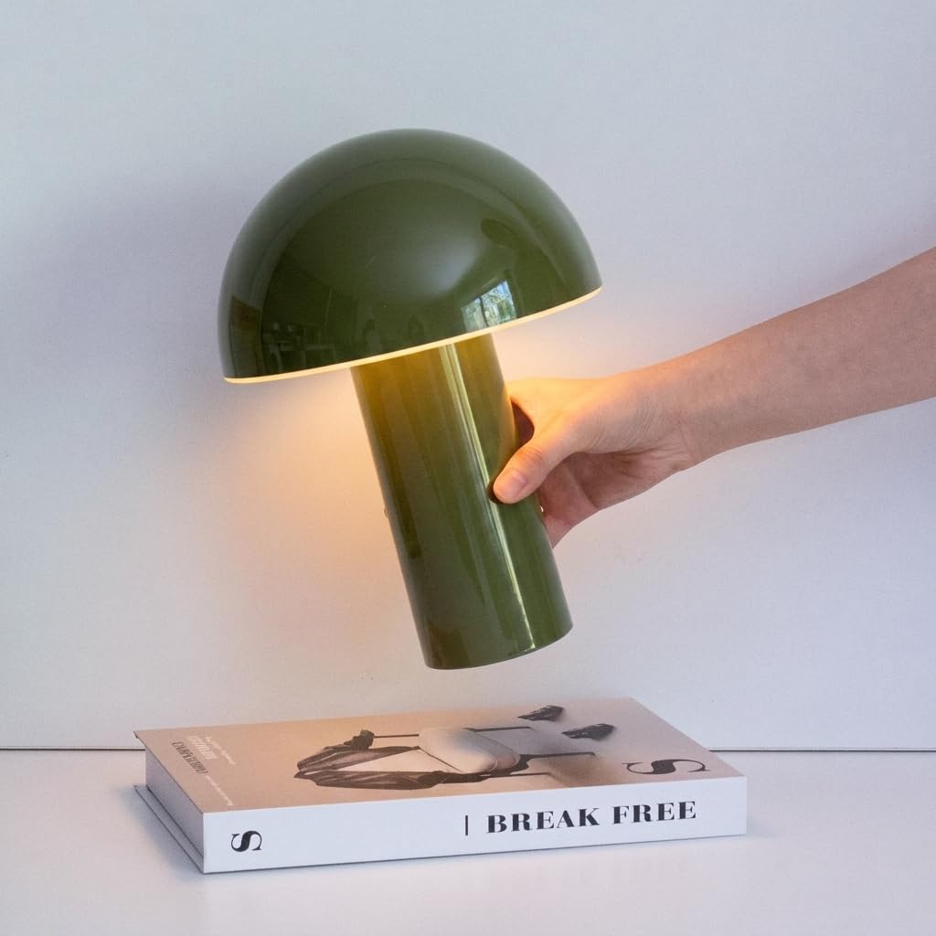 Celia Table Lamp - 10" Touch-Controlled Mushroom Accent Lamp, Cordless & Dimmable LED, Portable Bedside Accent Light