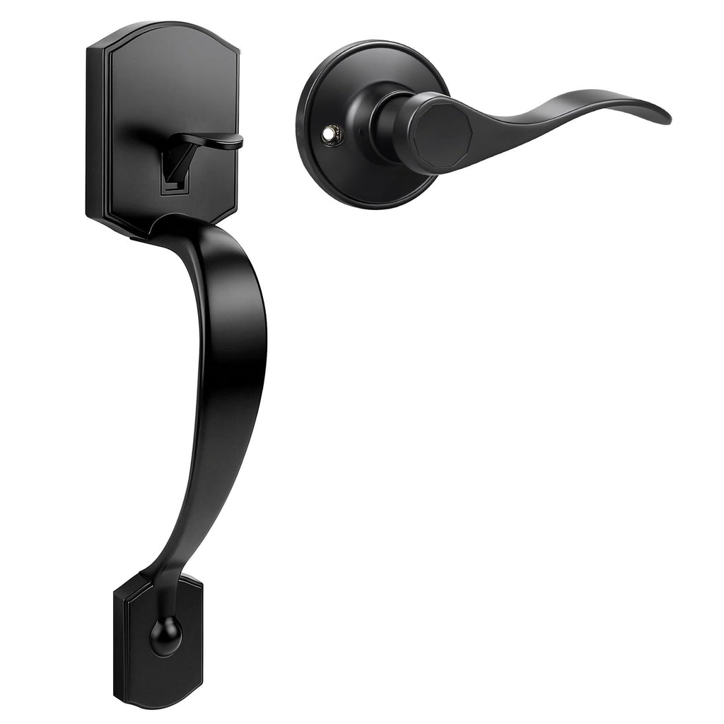 Black Front Door Handle No Lock, Exterior Door Handle, Matte Black