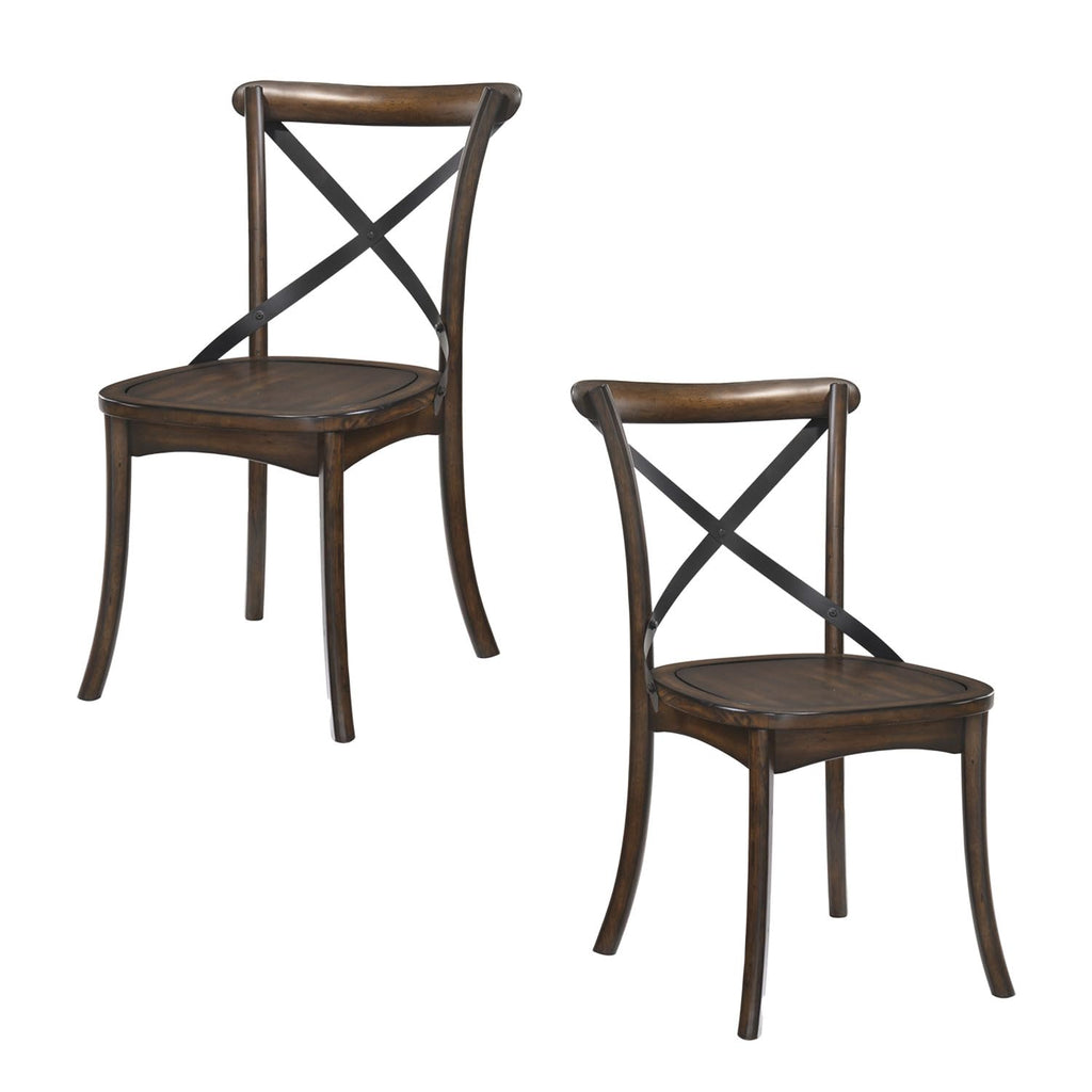 Set of 2 Cross Back Chair, Dining Chair Furniture 2-Pack, Sturdy X-Back Chair Wooden Chairs - Dark Oak & Black