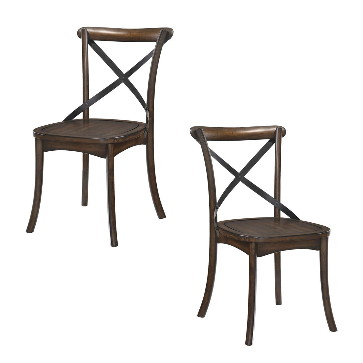 Set of 2 Cross Back Chair, Dining Chair Furniture 2-Pack, Sturdy X-Back Chair Wooden Chairs - Dark Oak & Black