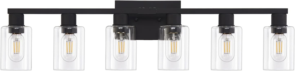 6 Light Bathroom Vanity Light, Matte Black Vanity Light Fixtures, Large Vanity Lights , Farmhouse Light Fixtures with